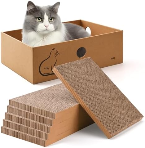 AUSCAT Cat Scratcher Box with 6PCS Cat Scratching Board, Cardboard Cat by AUSCAT