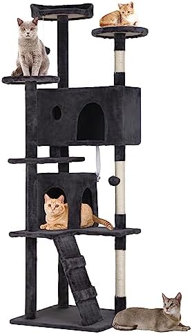 BestPet | 70" Cat Tree Tower | Dark Gray | Sturdy Multi-Level Cat Tree by BestPet