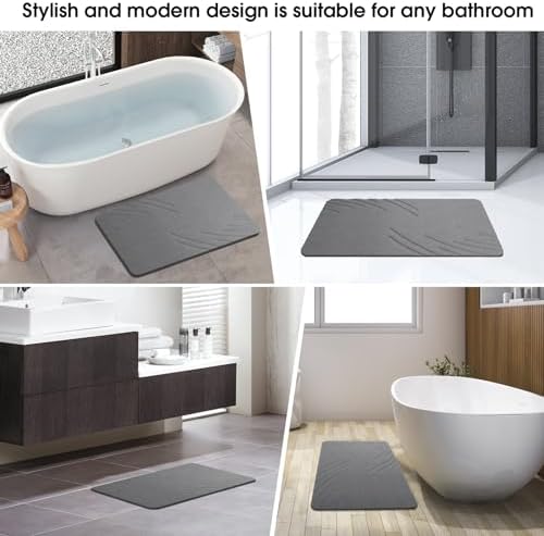 Stone Bath Mat Diatomaceous Earth Shower Mat Non Slip Super Absorbent Grey - Image 6