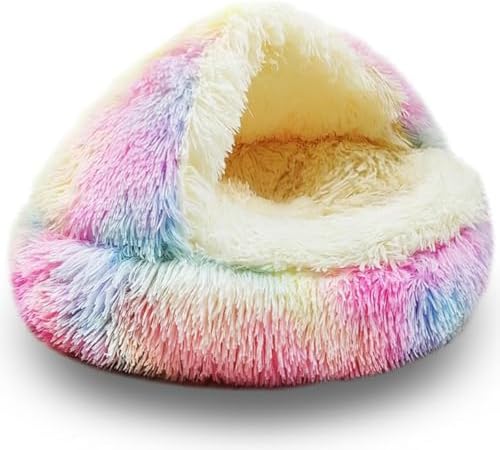 ShinHye Cat Bed Round Plush Fluffy Hooded Cave by ShinHye