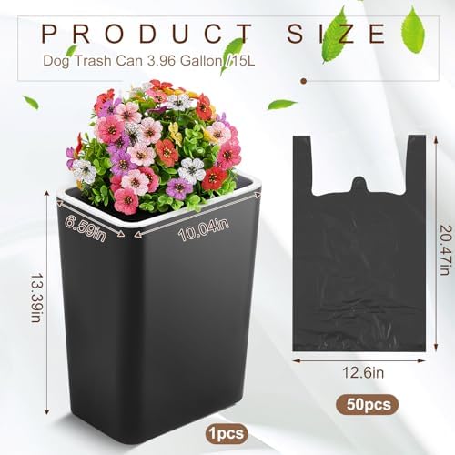 Jingmore Dog Poop Trash Can Outside 3.96 Gal/15 L, Colorful Flower Black - Image 2
