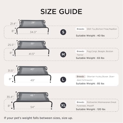 Bedsure Outdoor Elevated Cooling Dog Bed Large Sized Dog, 49in Black - Image 6
