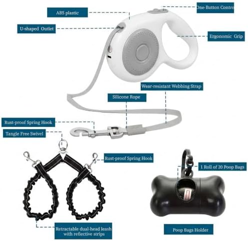 Small Breed Dual Retractable Dog Leash One-Button Break and Lock, Non-Slip Grip - Image 2