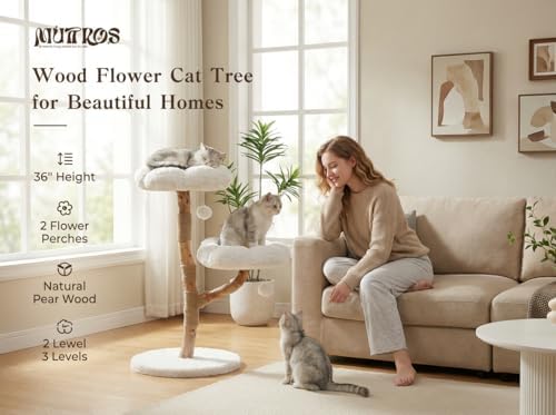MUTTROS Wood Flower Cat Tree, Modern Cat Tower - Image 4