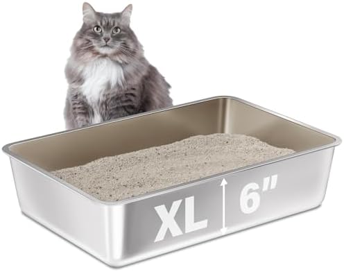 Stainless Steel Litter Box, 23.6“x15.7"x6" Deep Stainless Steel Cat Litter Box by Futam