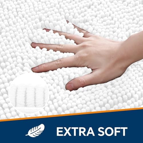 Chenille Bathroom Runner Rug 17"x47" White, Plush Bath Mat - Image 3