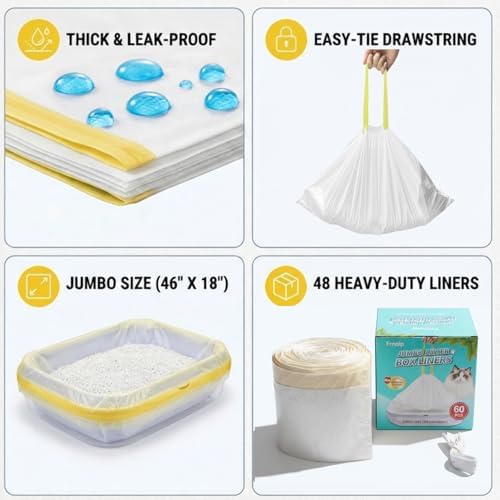60 Pack 37"x18" Cat Litter Box Liners, Tear-Free Box, Heavy 3mil Duty Bags - Image 2