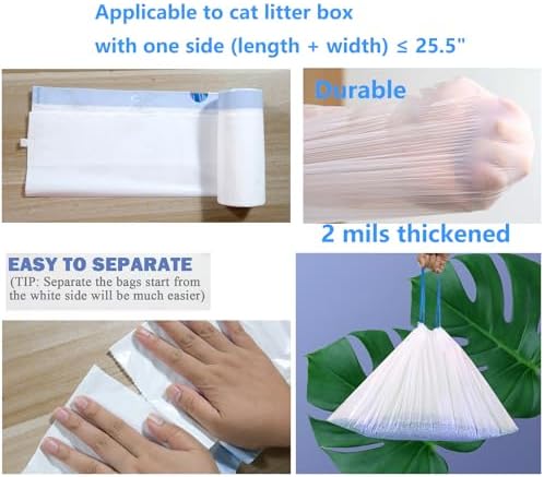 60 Count Cat Drawstring Litter Box Liners 26.6x16.7 inches 2Mils Super Thick - Image 4