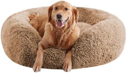 Calming Dog Beds for Large Dogs, Faux Fur Donut Cuddler Dog Bed, Round Fluffy by URGVANZPET