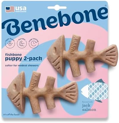 Benebone Puppy Fishbone Dog Chew Toys, Softer by Benebone