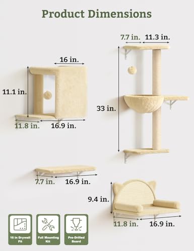 5-in-1 Cat Wall Shelves, Solid Wood Cat Wall Furniture Set - Image 5