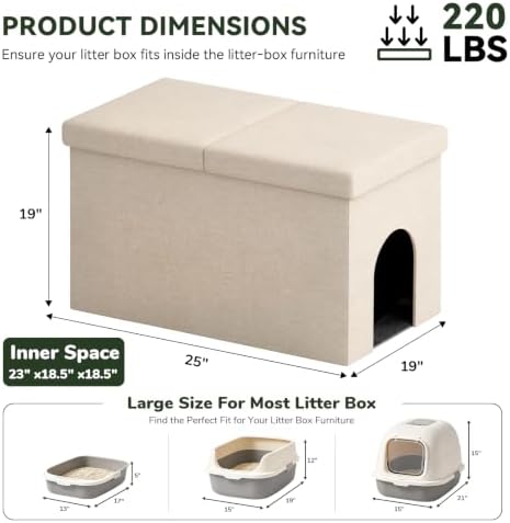 3-in-1 Cat Litter Box Enclosure Furniture, Cat Ottoman Bench - Image 3