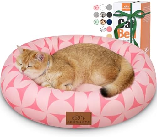 Zerbuger 20in Pink Pattern Round Dog Bed Sofa by Zerbuger