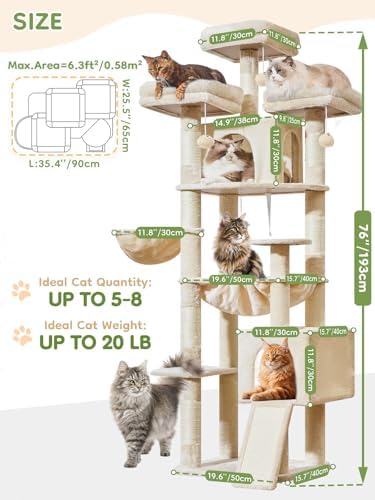 Taoqimiao Tall Cat Tree, 76In XL Cat Tower - Image 6