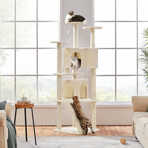 Yaheetech 80in XL Multi-Level Cat Tree, Double Caves, Sisal Posts - Image 2