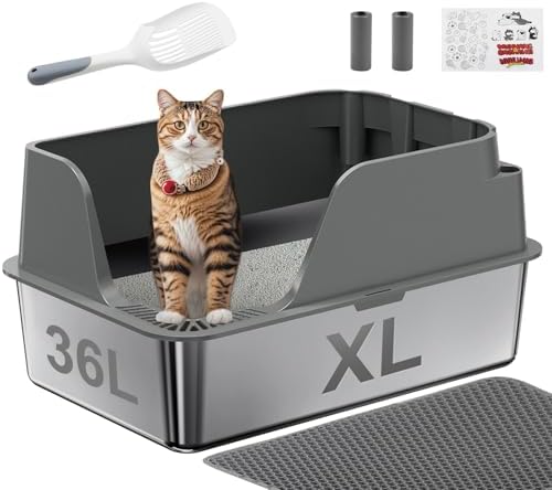 Non-Stick Stainless Steel Litter Box, XL Side Open Splash-Proof&Leak-Proof by Ellenpent