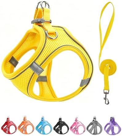 L Yellow Soft Mesh Dog Harness and Leash Set, No Escape Puppy Harnesses by Unknown