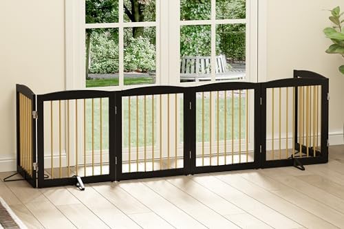 PUPETPO Freestanding Pet Gate for Dogs, Foldable Wooden Dog Gate for House - Image 2
