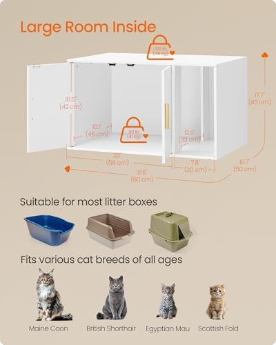 Feandrea Cat Litter Box Enclosure, Double Doors, 31.5 x 19.7 x 17.7 Inches - Image 6