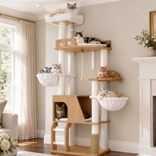 Hey-brother Wooden Cat Tree Tower by Hey-brother