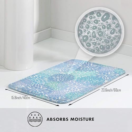 Blue Floral Bath Mat 24x16 Inch Non-Slip Soft Microfiber Bathroom Rugs Washable - Image 5