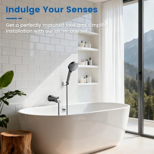 Bathtub Faucet with Filtered Handheld Shower Head, 6 Spray Modes from Rain to - Image 2