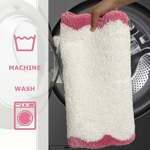 Cute Pink Scalloped Bathroom Mat, Fun Plush Luxury Microfiber Bath Rug - Image 6