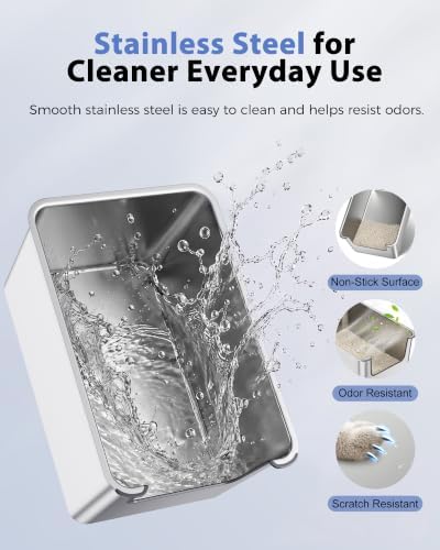 High-Sided Stainless Steel Cat Litter Box, Low Entry - Image 4
