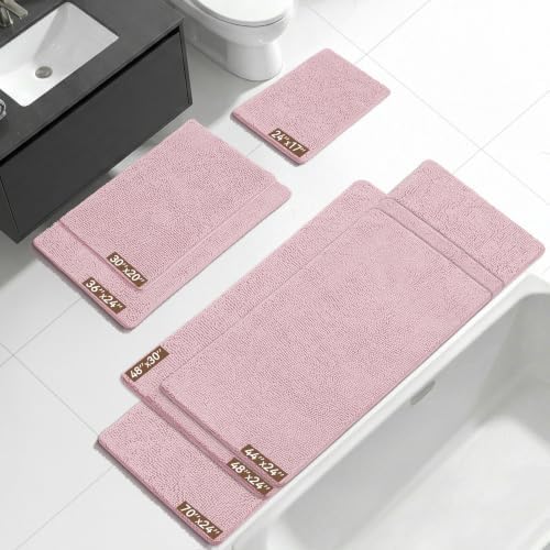 Bcoimo Bath Rug Mat, 48x30 Chenille Non Slip Pink Long Bathroom Runner Rugs - Image 2