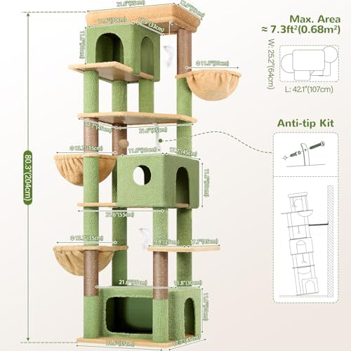 Globlazer Cactus Large Cat Tree, 80 inch Tall Climbing Tower - Image 6