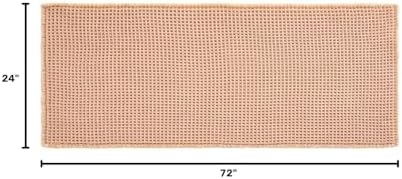 TYUU Waffle Runner Rug Bathroom, Long Boho Bath Mat, 72x24 Light Peach - Image 2