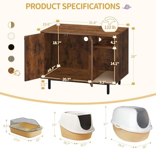 Hzuaneri Cat Litter Box Enclosure, Hidden Litter Box Furniture - Image 3