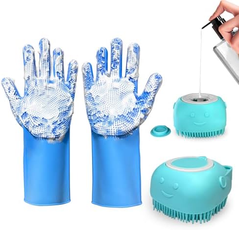2PCS Dog Washing Gloves and Dog Shampoo Brush, Dog Bath Supplies Dog and Cat by IDQQUQQ