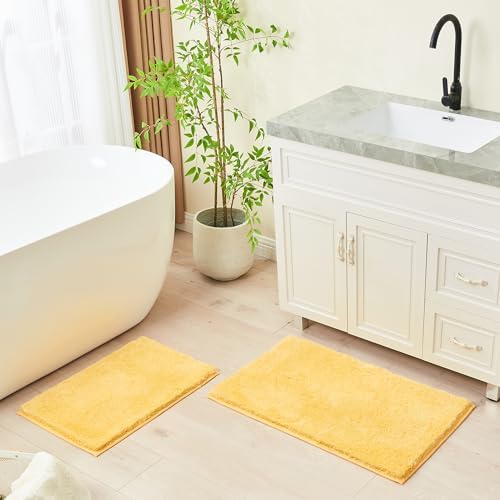 CozeCube Yellow Shaggy Bath Mat 36"x24" Non Slip Washable Rug - Image 5