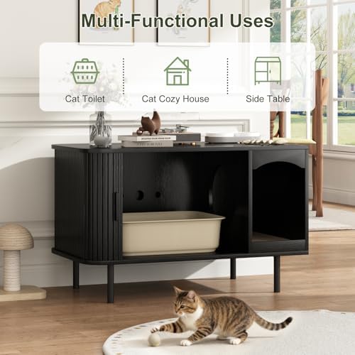 Cat Litter Box Enclosure Furniture, Fluted Hidden Litter Box - Image 5