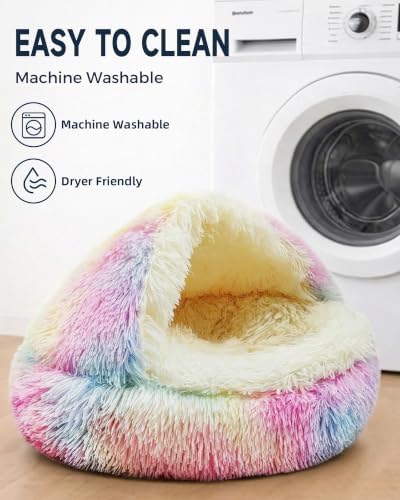 ShinHye Cat Bed Round Plush Fluffy Hooded Cave - Image 5