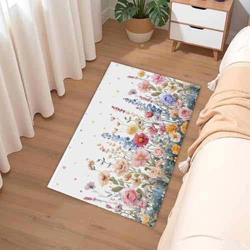 Giwawa Colorful Flower Bath Rug Botanical Floral Extra Soft Bathroom Carpet - Image 6