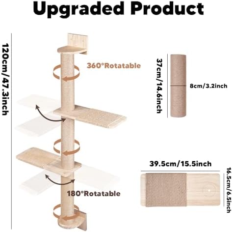 Tall Wall Cat Tree 47"‌, Wood Cat Wall Shelves Wall-Mounted Scratching Post - Image 2