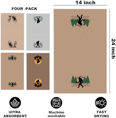 4 Pcs Bigfoot Hand Towels 24x14 Inch, Funny Big Foot Sasquatch Gifts - Image 2