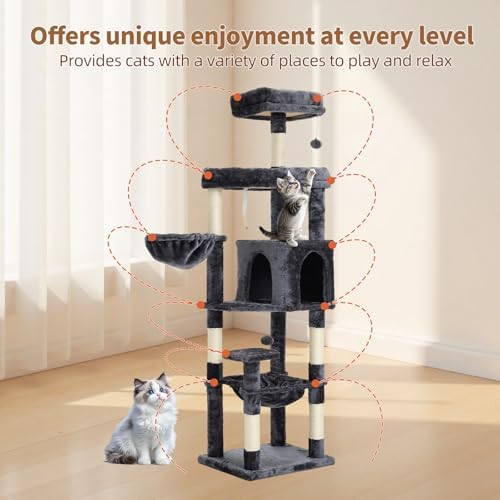 67-Inch Cat Tree with Bed, Observation Deck, Plush Platform & Toy Ball - Image 5