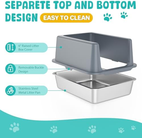 Litter Box with Lid, Stainless Steel Cat Litter Box - Image 5