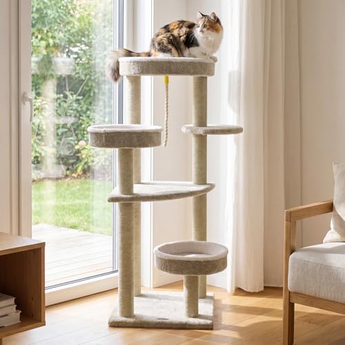 PETSITE 51-inch Modern Cat Tree, 3 Comfy Cat Beds, and Interactive Sisal Rope by PETSITE