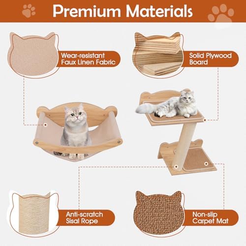 Tangkula Cat Wall Shelves, 4 Pieces Wooden Wall Mounted Kitten Furniture Set - Image 4