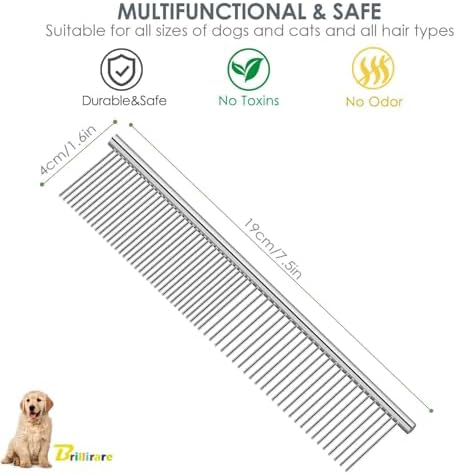 2 Pack Dog Grooming Comb Pet, Stainless Steel Cat Combs - Image 2