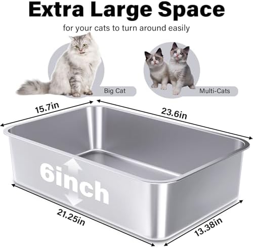 Stainless Steel Litter Box, 23.6“x15.7"x6" Deep Stainless Steel Cat Litter Box - Image 3