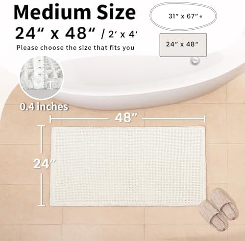 White Bathroom Rugs, Waffle Bath Mat Non Slip Washable - Image 2