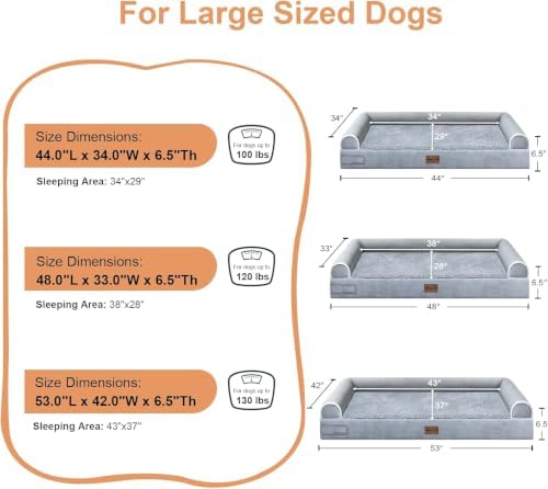 NANUYA Orthopedic Dog Bed for XX-Large Dogs, 44 x 34 Inch, Light Grey - Image 6