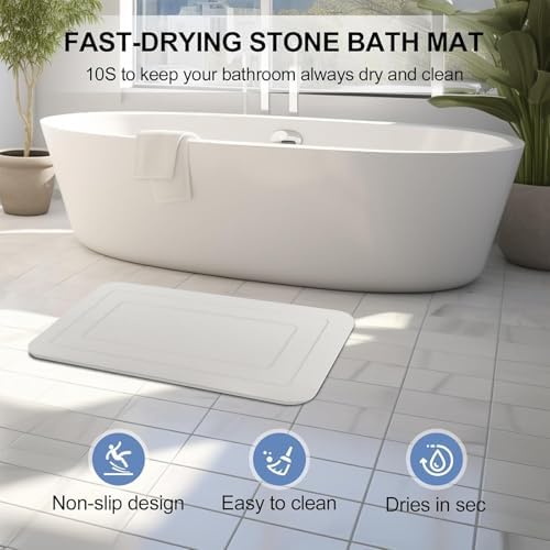 2 Pack Stone Bath Mat, Diatomaceous Earth Shower Mat, Non-Slip Super Absorbent - Image 3
