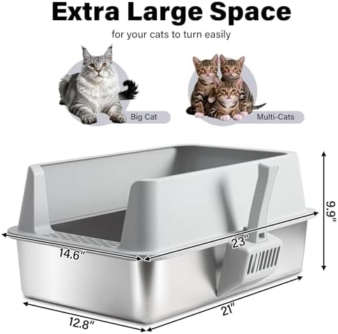 2PACK Stainless Steel Litter Box, XL Metal Cat Litter Box - Image 3