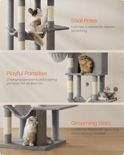 Feandrea Cat Tree, 69-in Large Cat Tower, Dove Gray - Image 6